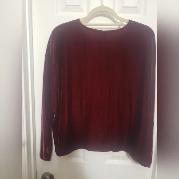 Eileen Fisher Velvet V-Neck Top, S, Deep Claret, velvet & silk - Picture 6 of 7